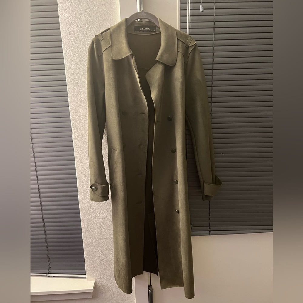 Zara Suede Trench Coat Army Green/Khaki